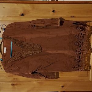 brown embroidered tunic M